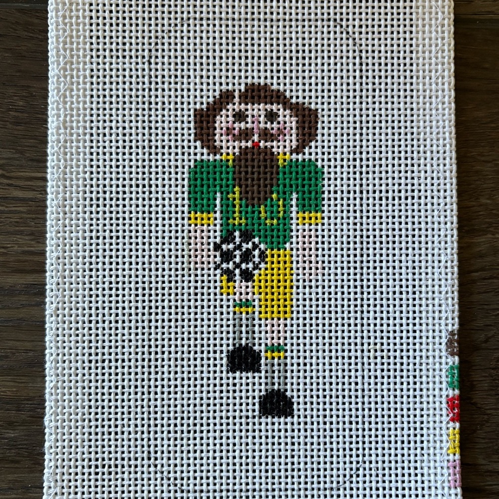 Soccer Nutcracker Handpainted needlepoint canvas 13 mesh 1.5 x 4 inch design